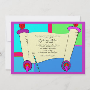 Bat Mitzvah Invitation Hebrew Torah Pink Purple