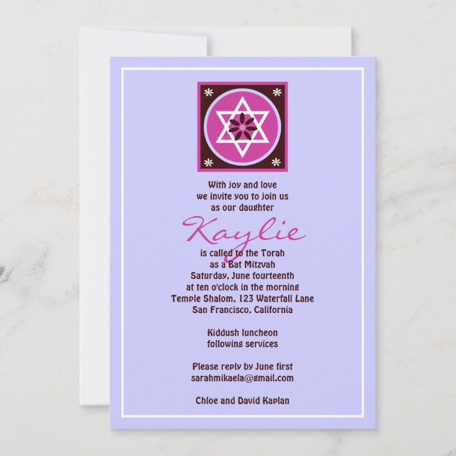 Bat Mitzvah Invitation Kaylie Jewish Star Grey (Front)