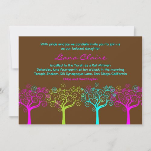 Bat Mitzvah Invitation Liana Claire Chocolate Pink
