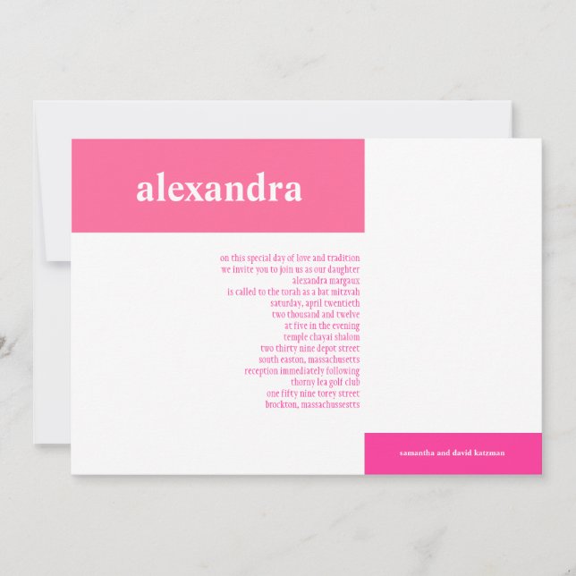 Bat Mitzvah Invitation Modern Pink Blocks (Front)