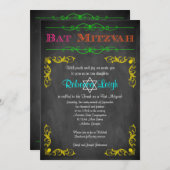 Bat Mitzvah Invitation | Neon Chalkboard (Front/Back)