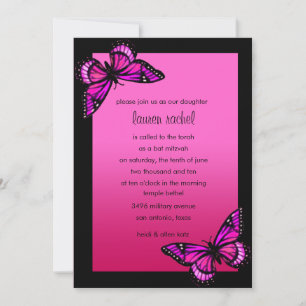 Bat Mitzvah Invitation Pink Butterfly