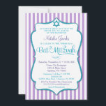 Bat Mitzvah Invitation Purple Teal Elegant Stripe<br><div class="desc">An elegant Bat Mitzvah invitation in purple and teal,  featuring purple and white stripes & teal glitter text frame along with a teal glitter Star of David. The glitter text frame on this classy and classic Bat Mitzvah invite features a shadow to give a raised appearance.</div>