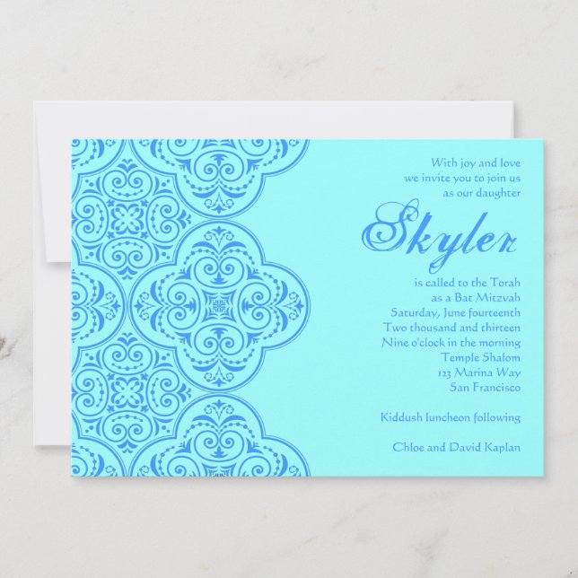 Bat Mitzvah Invitation Skyler Blue Vintage (Front)