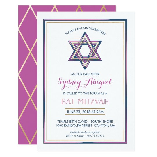 Bat Mitzvah Invitation - Star of David w/ Gold | Zazzle.com