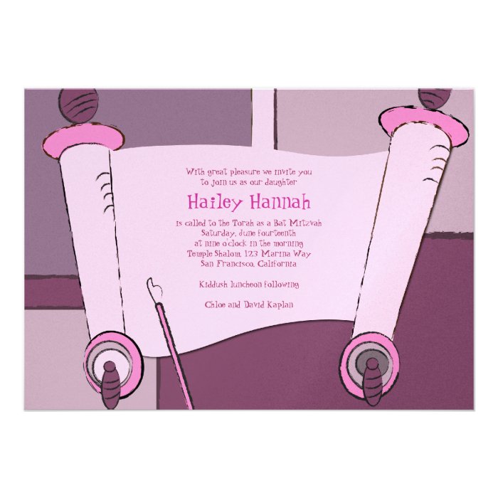 Bat Mitzvah Invitation Torah Hailey Hannah Pink