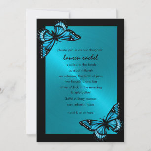 Bat Mitzvah Invitation Turquoise Butterfly