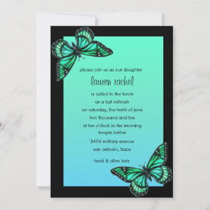 Bat Mitzvah Invitation Turquoise Butterfly