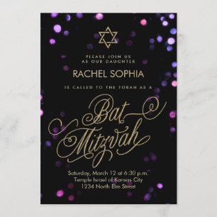 Bat Mitzvah Invitations Elegant Purple & Gold