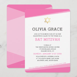 BAT MITZVAH INVITE simple modern angles pink