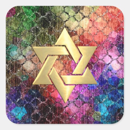 Bat Mitzvah Jewel Tones Shimmery Abstract Pattern Square Sticker