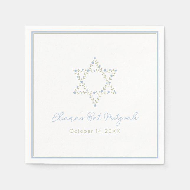 Bat Mitzvah Jewish Star of David Elegant Floral  Napkins (Front)