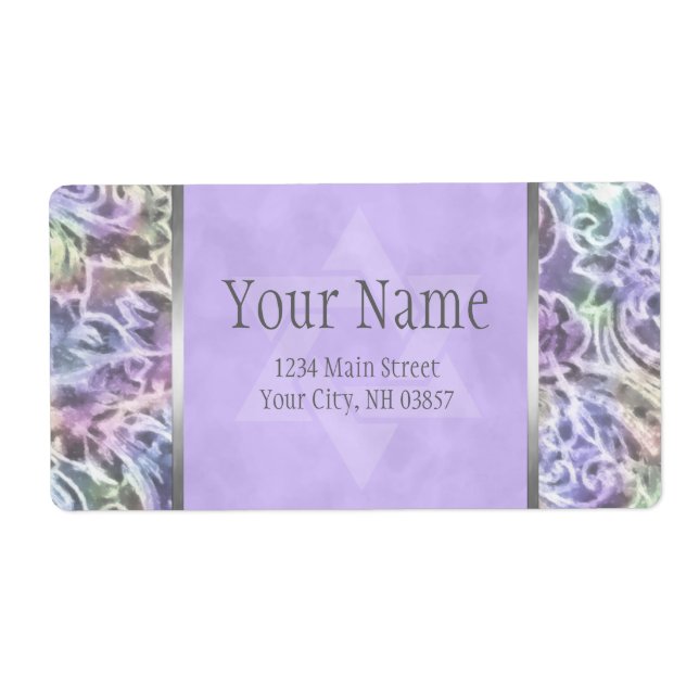 Bat Mitzvah Lavender Purple Art Design Label (Front)