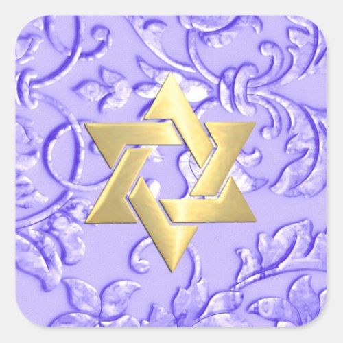 Bat Mitzvah Lavender Purple Damask with Any Color Square Sticker