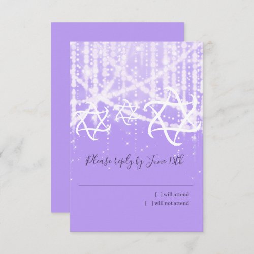 Bat Mitzvah Lavender White Sparkly Lights RSVP Card