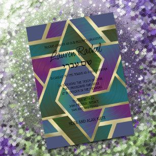 Bat Mitzvah Layered Stars of David Purple Blue Invitation
