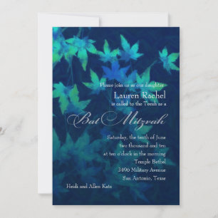 Bat Mitzvah Leaves Navy Blue Green Invitation