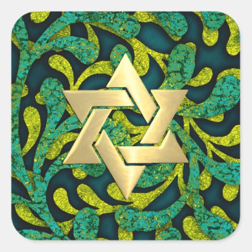 Bat Mitzvah Lime and Teal Layered Pattern Square Sticker