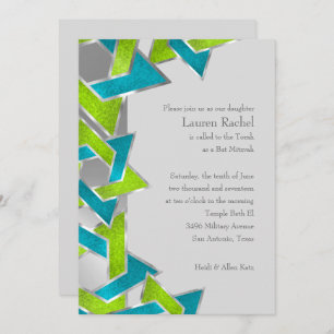 Bat Mitzvah Lime Turquoise Star of David Any Color Invitation