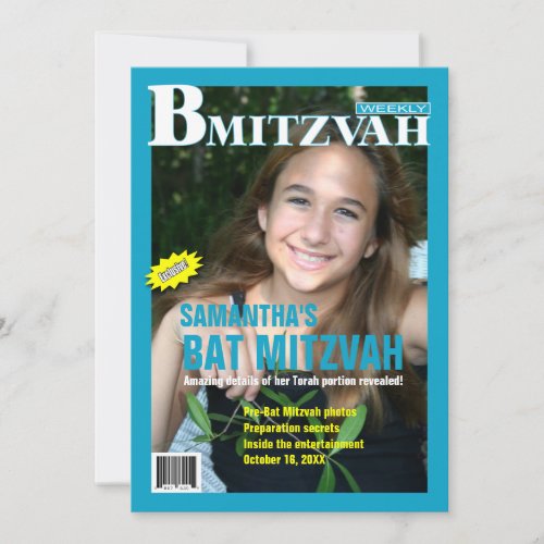 Bat Mitzvah Magazine Invitation Teal