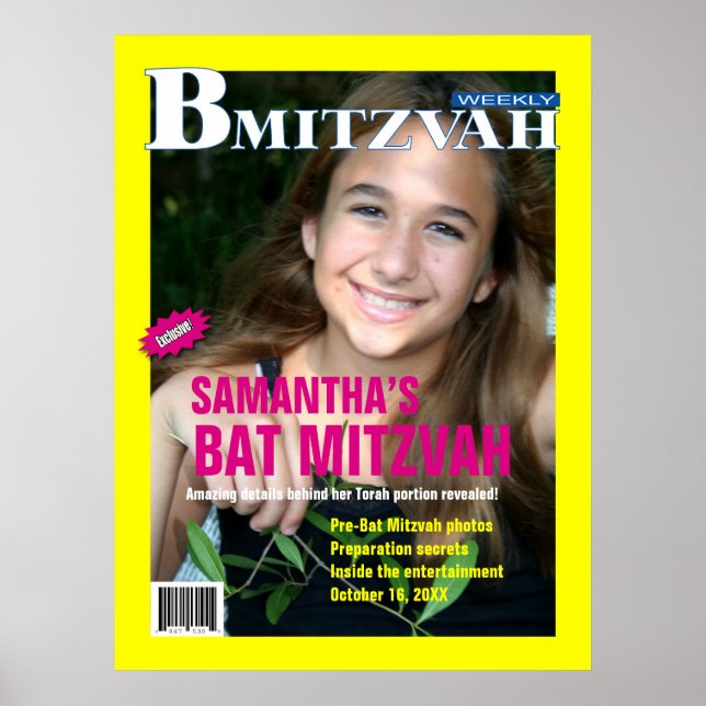 Bat Mitzvah Magazine Poster Yellow Pink (Front)