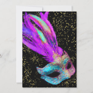 Bat Mitzvah Masquerade Black Pink Blue Invitation