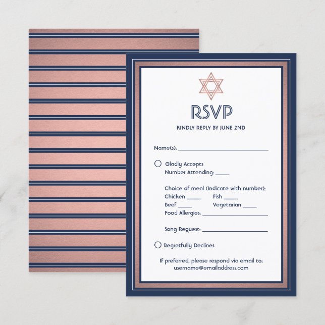 Bat Mitzvah Meal Options Song Request Blue & Pink RSVP Card (Front/Back)