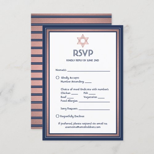 Bat Mitzvah Meal Options Song Request Blue  Pink RSVP Card