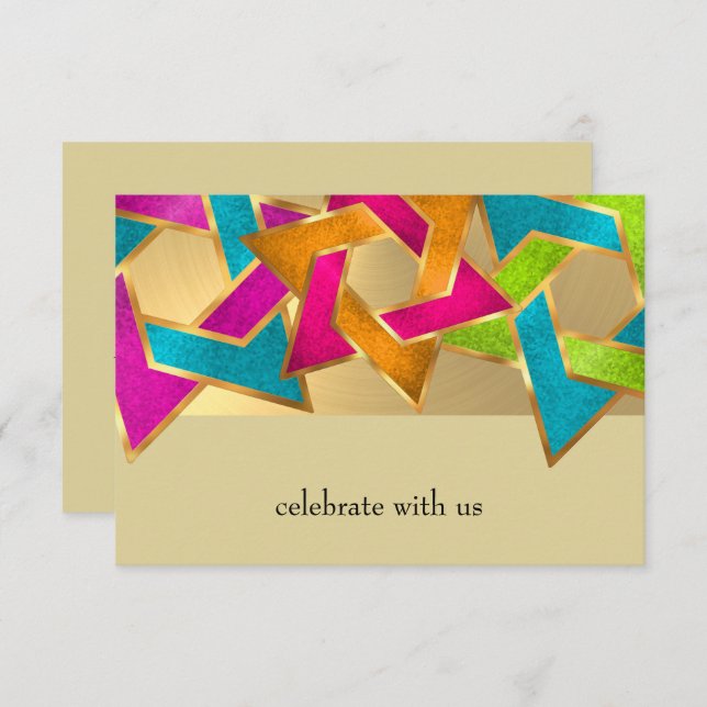 Bat Mitzvah Metallic Look Star of David Invitation (Front/Back)