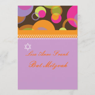 Bat Mitzvah+Mod Bubbles/orange/hot pink Invitation