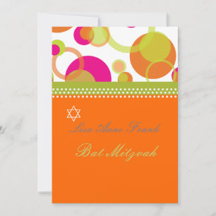 Bat  Mitzvah+Mod Bubbles/orange/hot pink Invitation