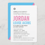 BAT MITZVAH modern basic bold colorful pink blue Invitation<br><div class="desc">by kat massard >>> kat@simplysweetPAPERIE.com <<< CONTACT ME for custom wording or to add any lines in Hebrew Love the design, but would like to see some changes - another color scheme, product, add a photo or adapted for a different occasion - no worries simply contact me - I am...</div>