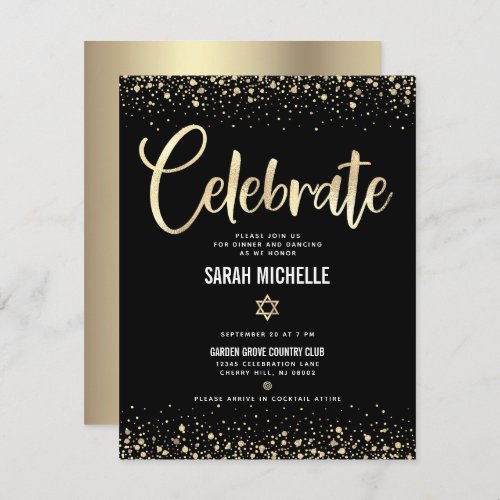 Bat Mitzvah Modern Black Gold Foil Glitter Script Enclosure Card