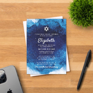 Bat Mitzvah Modern Blue Watercolor Acrylic Invitations