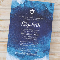 Bat Mitzvah Modern Blue Watercolor