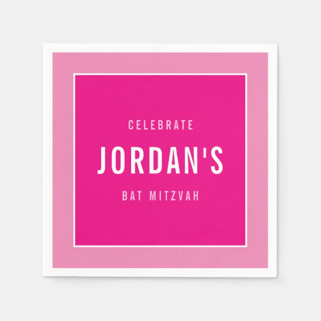 BAT MITZVAH modern bold block pretty pink Napkins (Front)
