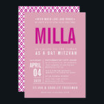BAT MITZVAH modern bold block type pretty pink Invitation<br><div class="desc">by kat massard >>> WWW.SIMPLYSWEETPAPERIE.COM <<< - - - - - - - - - - - - CONTACT ME to help with balancing your type perfectly Love the design, but would like to see some changes - another color scheme, product, add a photo or adapted for a different occasion...</div>