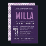 BAT MITZVAH modern bold block type purple lavender Invitation<br><div class="desc">by kat massard >>> WWW.SIMPLYSWEETPAPERIE.COM <<< - - - - - - - - - - - - CONTACT ME to help with balancing your type perfectly Love the design, but would like to see some changes - another color scheme, product, add a photo or adapted for a different occasion...</div>