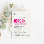 BAT MITZVAH modern bold color pink names Invitation<br><div class="desc">by kat massard >>> kat@simplysweetPAPERIE.com <<< CONTACT ME for custom wording or to add any lines in Hebrew Love the design, but would like to see some changes - another color scheme, product, add a photo or adapted for a different occasion - no worries simply contact me - I am...</div>