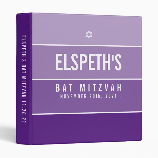 BAT MITZVAH modern bold ombre block violet purple 3 Ring Binder (Front/Spine)