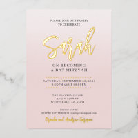 BAT MITZVAH modern calligraphy blush pink gold