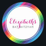 BAT MITZVAH modern colorful rainbow bright stripe Classic Round Sticker<br><div class="desc">by kat massard >>> https://linktr.ee/simplysweetpaperie <<< 
Love the design,  but would like to see some changes - another color scheme,  product,  add a photo or adapted for a different occasion - no worries simply contact me,  kat@simplysweetPAPERIE.com - I am happy to help!</div>