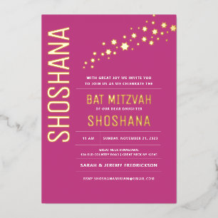 Bat Mitzvah Modern Elegant REAL GOLD Foil Invitation