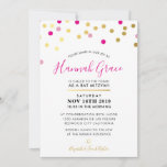 BAT MITZVAH modern fun confetti spots gold pink Invitation<br><div class="desc">by kat massard >>> WWW.SIMPLYSWEETPAPERIE.COM <<< CONTACT ME for custom wording or to add any lines in Hebrew Love the design, but would like to see some changes - another colour scheme, product, add a photo or adapted for a different occasion - no worries simply contact me - I am...</div>