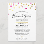 BAT MITZVAH modern fun confetti spots gold pink Invitation<br><div class="desc">by kat massard >>> WWW.SIMPLYSWEETPAPERIE.COM <<< CONTACT ME for custom wording or to add any lines in Hebrew Love the design, but would like to see some changes - another color scheme, product, add a photo or adapted for a different occasion - no worries simply contact me - I am...</div>