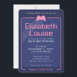 BAT MITZVAH modern gaming controls navy blue pink Invitation<br><div class="desc">by kat massard >>> WWW.SIMPLYSWEETPAPERIE.COM <<< - - - - - - - - - - - - - - - - - - - - - - - - The perfect design for a "Gaming Themed" BAR or BAT MITZVAH celebration Love the design, but would like to see some...</div>