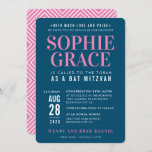 BAT MITZVAH modern geometric stack pink dark blue Invitation<br><div class="desc">by kat massard >>> WWW.SIMPLYSWEETPAPERIE.COM <<< - - - - - - - - - - - - CONTACT ME to help with balancing your type perfectly Love the design, but would like to see some changes - another color scheme, product, add a photo or adapted for a different occasion...</div>