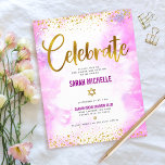Bat Mitzvah modern girly gold foil pink watercolor Enclosure Card<br><div class="desc">Be proud, rejoice and showcase this milestone of your favorite Bat Mitzvah! Include this stunning, modern, sparkly gold faux foil and glitter dots and typography script against a soft pink watercolor background, personalized insert for additional information to your event. Personalize the custom text with your Bat Mitzvah’s name, date, and...</div>