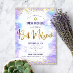 Bat Mitzvah modern gold foil purple watercolor Invitation<br><div class="desc">Be proud, rejoice and showcase this milestone of your favorite Bat Mitzvah! Send out this stunning, modern, sparkly gold faux foil and glitter dots and typography script against a soft purple watercolor background, personalized invitation for an event to remember. Personalize the custom text with your Bat Mitzvah’s name, date, and...</div>