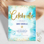 Bat Mitzvah modern gold foil turquoise watercolor Enclosure Card<br><div class="desc">Be proud, rejoice and showcase this milestone of your favorite Bat Mitzvah! Include this stunning, modern, sparkly gold faux foil and glitter dots and typography script against a turquoise watercolor background, personalized insert for additional information to your event. Personalize the custom text with your Bat Mitzvah’s name, date, and venue...</div>